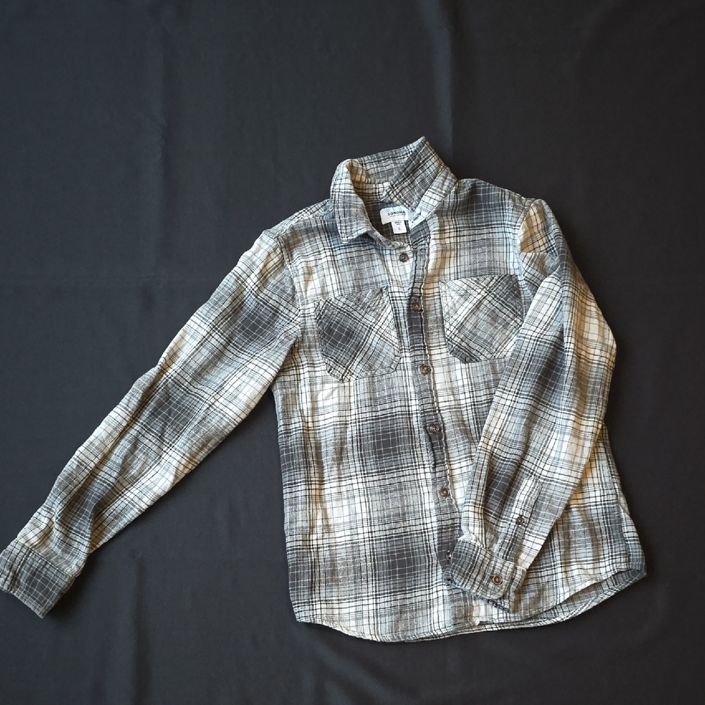 Sonoma Kids Plaid Button Down Shirt - Black and White